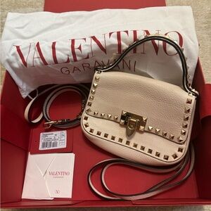 Valentino Garavani Ivory Rockstud Small Top Handle Handbag